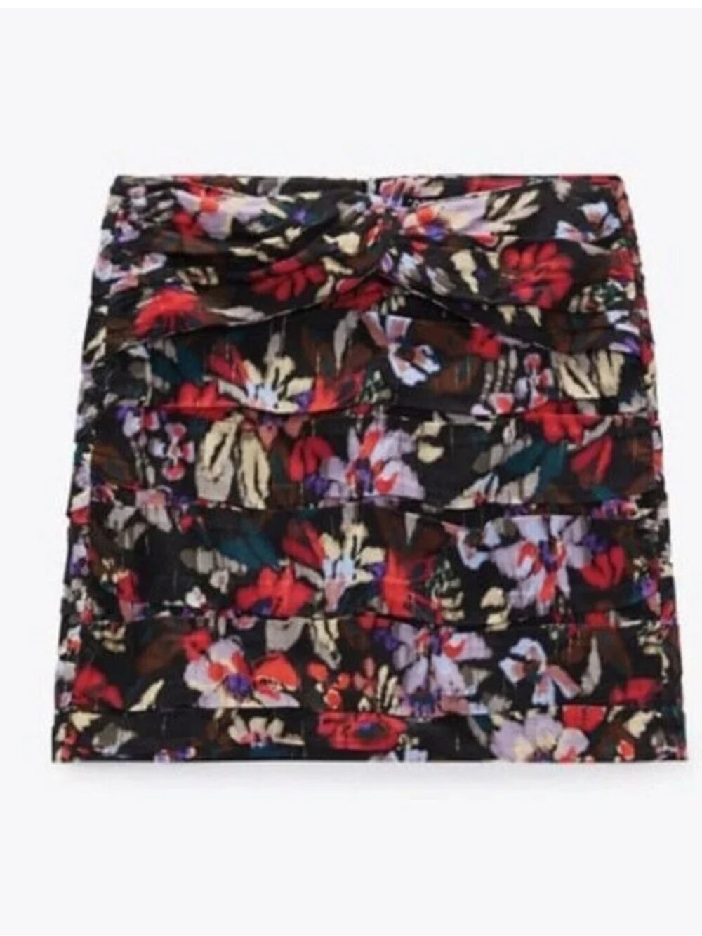 NWOT Zara black & multicolour floral print gathered high waist mini skirt, S